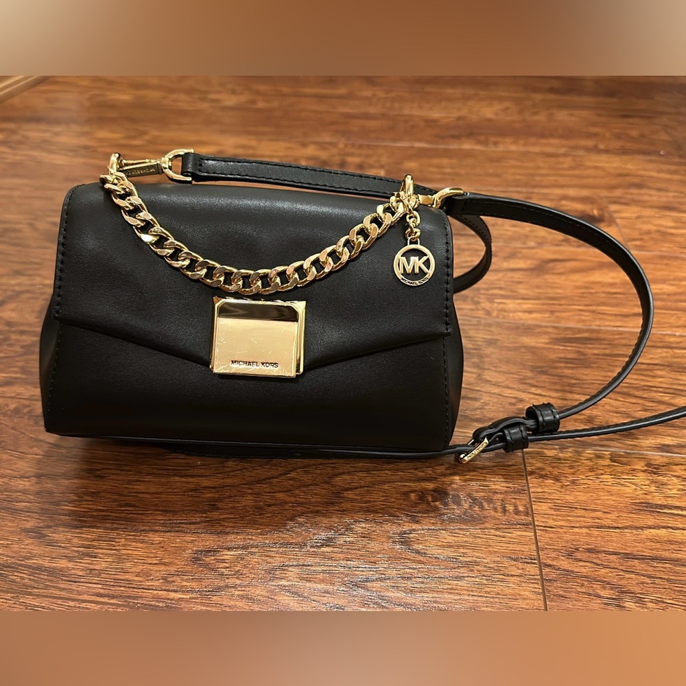 Michael Kors Black Mini Crossbody Bag with Gold Accents